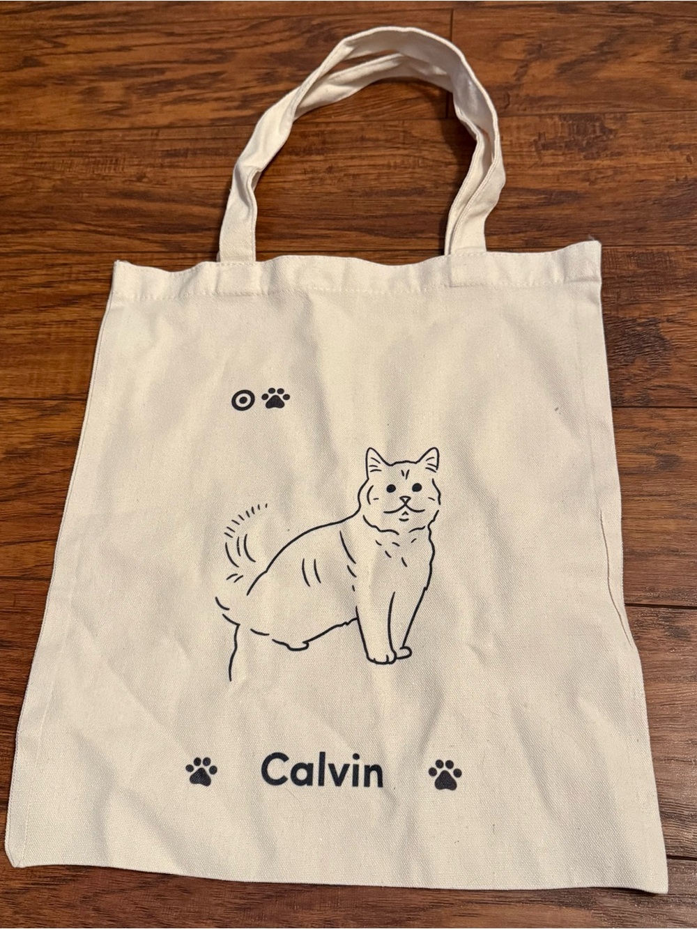 Canvas Cat Tote Bag - Cream with Black Print